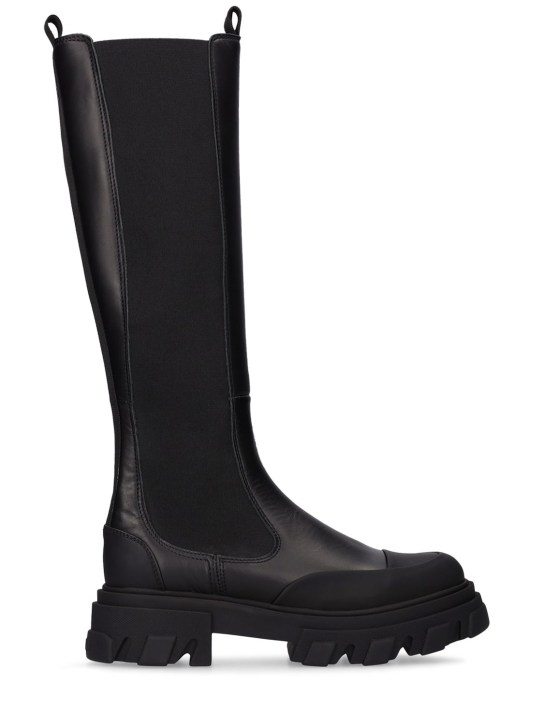 GANNI: 50mm Leather tall boots - Black - women_0 | Luisa Via Roma
