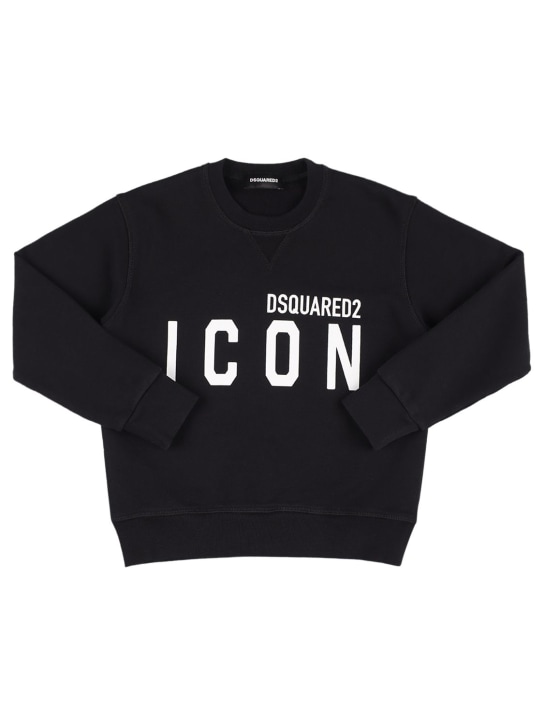 Dsquared2: Icon print cotton sweatshirt - Black - kids-girls_0 | Luisa Via Roma