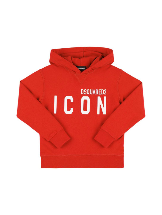 Dsquared2: Sweat-shirt en coton imprimé à capuche Icon - Rouge - kids-boys_0 | Luisa Via Roma