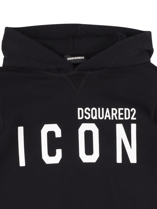 Dsquared2: Icon print cotton hoodie sweatshirt - Black - kids-girls_1 | Luisa Via Roma