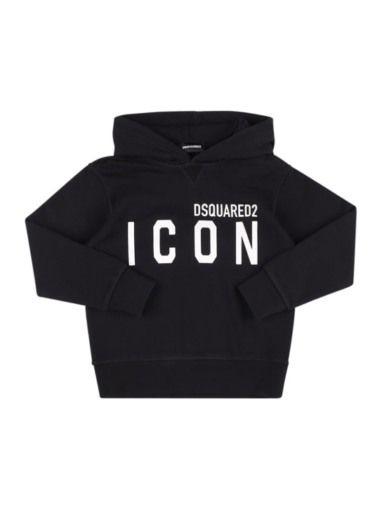Dsquared2: Icon print cotton hoodie sweatshirt - Black - kids-boys_0 | Luisa Via Roma