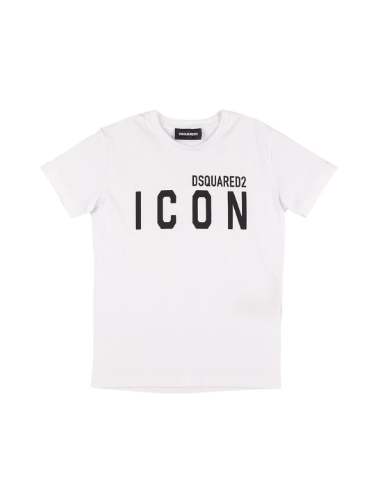 Dsquared2: Icon印花棉质平纹针织T恤 - 白色 - kids-girls_0 | Luisa Via Roma