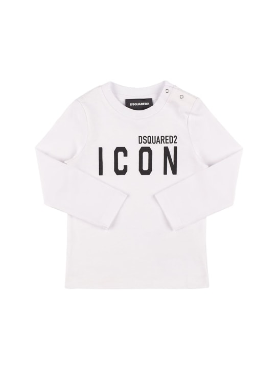 Dsquared2: T-shirt Icon in jersey di cotone con stampa - Bianco - kids-boys_0 | Luisa Via Roma