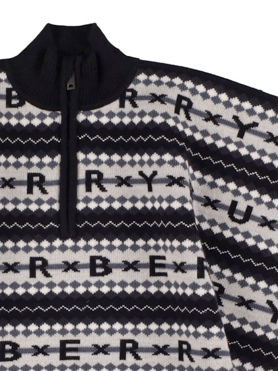 Burberry: Capa de lana jacquard de cuello alto - Negro/Blanco - kids-girls_1 | Luisa Via Roma
