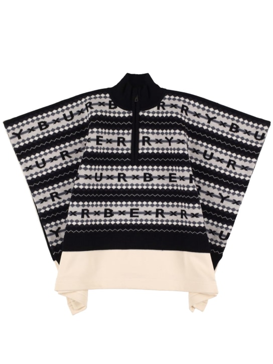 Burberry: Capa de lana jacquard de cuello alto - Negro/Blanco - kids-girls_0 | Luisa Via Roma