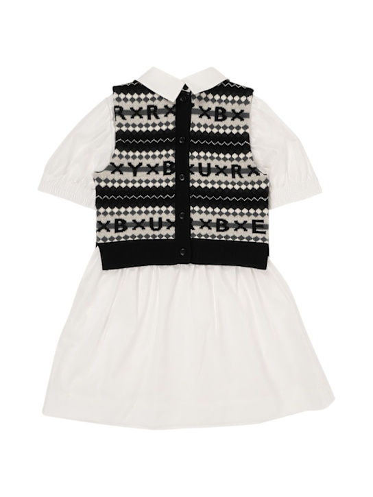 Burberry: Robe midi en popeline avec gilet en maille - Blanc/Noir - kids-girls_1 | Luisa Via Roma