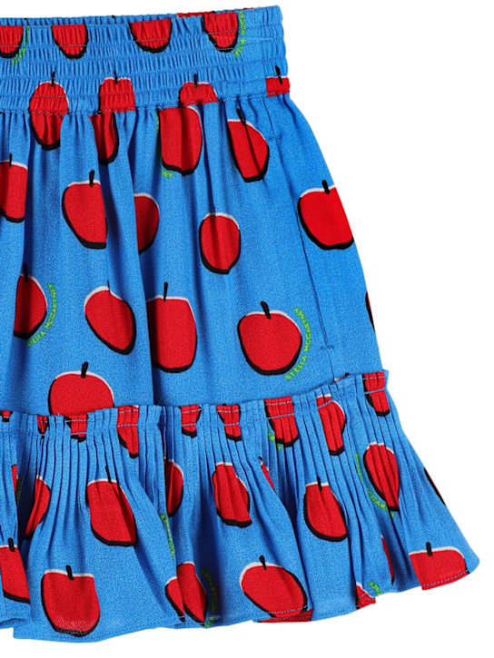 Stella McCartney Kids: 苹果印花粘胶纤维绉纱迷你短裙 - 蓝色/红色 - kids-girls_1 | Luisa Via Roma