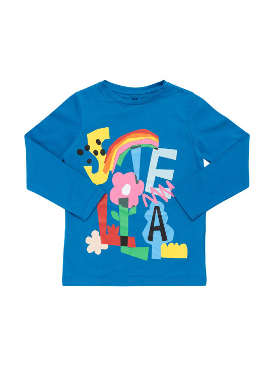 Stella McCartney Kids: Camiseta de algodón orgánico con estampado - Azul - kids-girls_0 | Luisa Via Roma