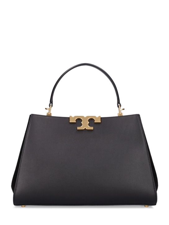Tory Burch: Eleanor satchel leather tote bag - Siyah - women_0 | Luisa Via Roma