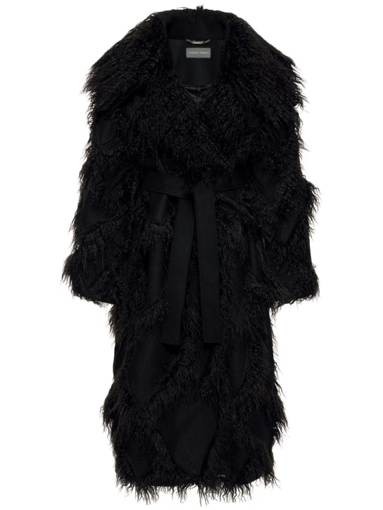Alberta Ferretti: Belted Mongolian fur wool blend coat - women_0 | Luisa Via Roma