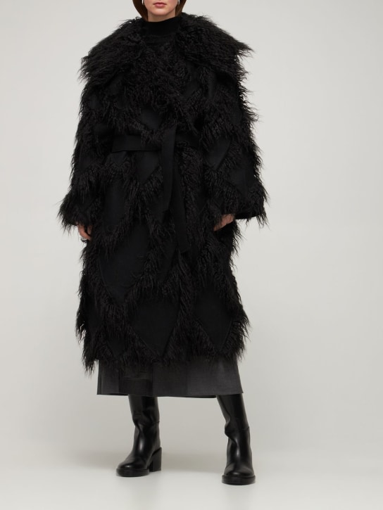 Alberta Ferretti: Belted Mongolian fur wool blend coat - women_1 | Luisa Via Roma