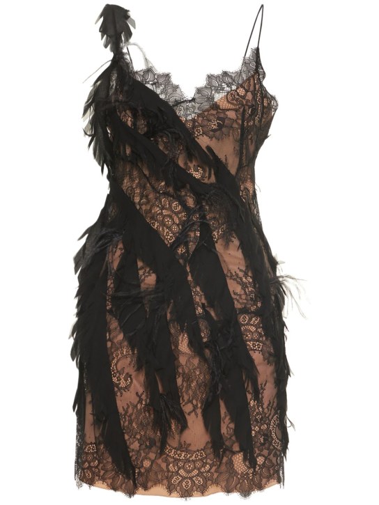 Alberta Ferretti: Lace & feather mini dress - women_0 | Luisa Via Roma