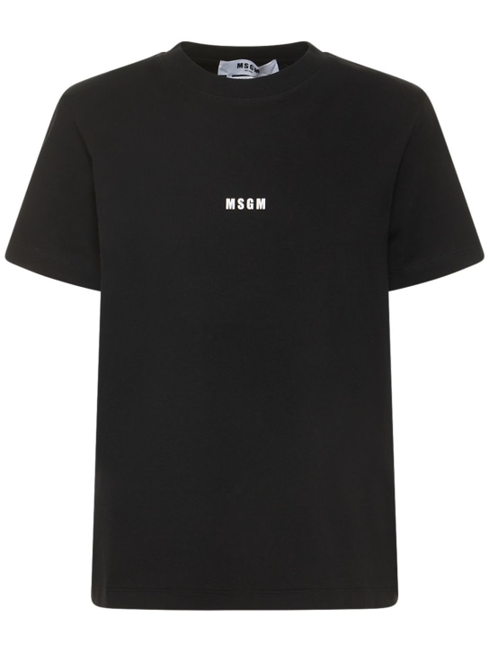 MSGM: Camiseta con logo estampado - Negro - women_0 | Luisa Via Roma