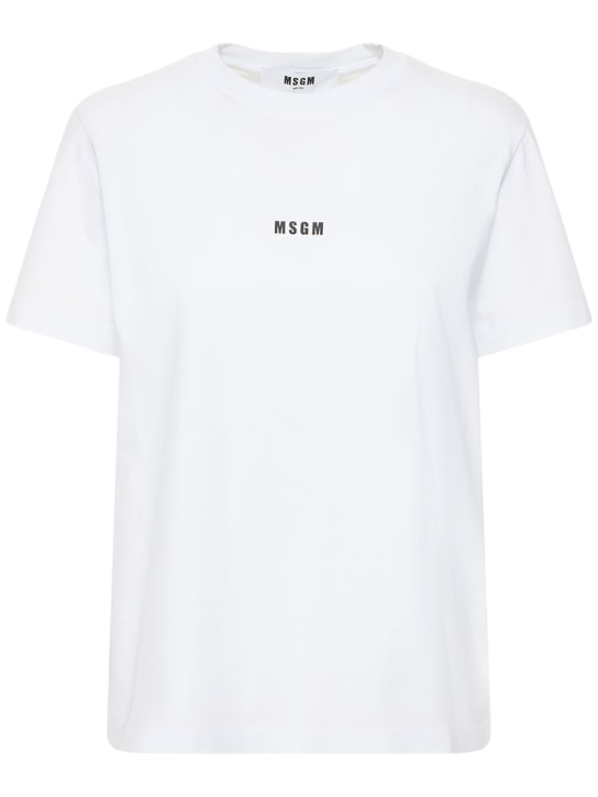 MSGM: Logo printed t-shirt - Beyaz - women_0 | Luisa Via Roma