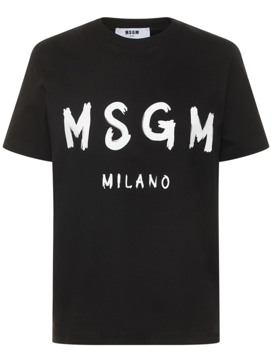 MSGM: Camiseta de algodón con logo estampado - women_0 | Luisa Via Roma