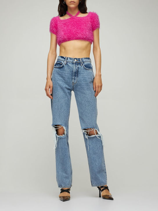 MSGM: Fluffy solid knit crop top - Fuchsia - women_1 | Luisa Via Roma