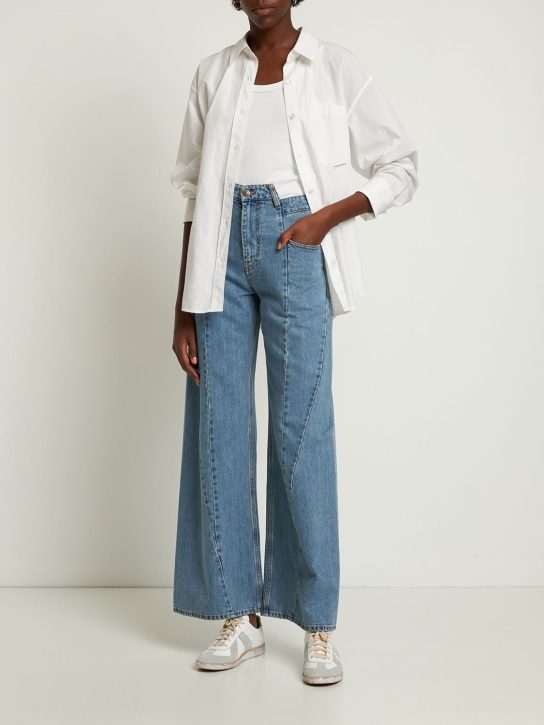 Maison Margiela: Asymmetric wide leg cotton denim jeans - Denim - women_1 | Luisa Via Roma