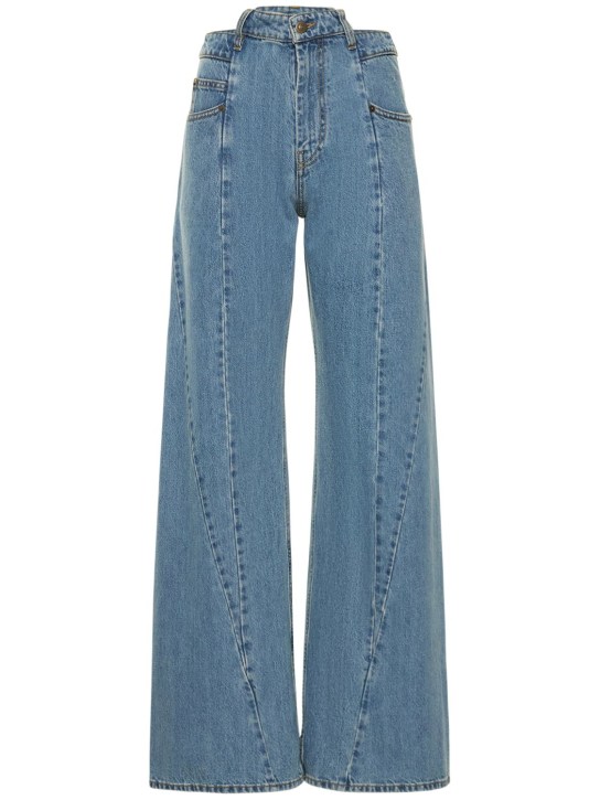 Maison Margiela: Asymmetric wide leg cotton denim jeans - Denim - women_0 | Luisa Via Roma