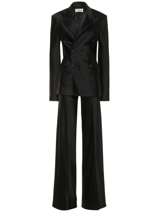 Maison Margiela: Tailleur en satin de viscose mélangée - Noir - women_0 | Luisa Via Roma