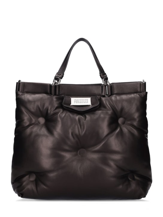Maison Margiela: Medium Glam Slam leather shopping bag - Siyah - women_0 | Luisa Via Roma