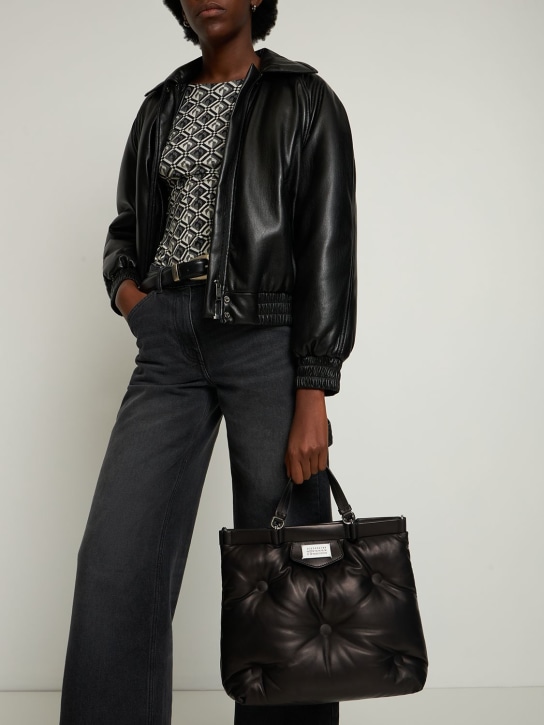 Maison Margiela: Medium Glam Slam leather shopping bag - Siyah - women_1 | Luisa Via Roma
