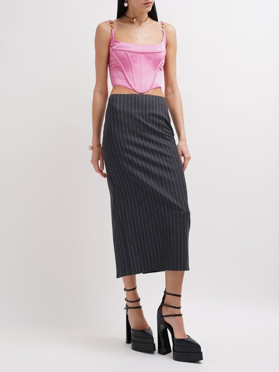Versace: Pinstripe wool pencil skirt - Grey - women_1 | Luisa Via Roma