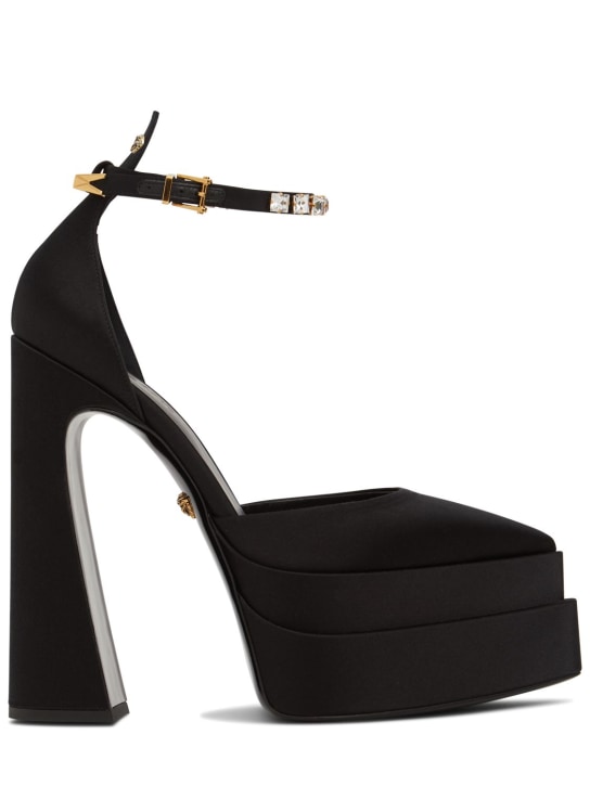 Versace: 160毫米装饰绸缎高跟鞋 - 黑色 - women_0 | Luisa Via Roma