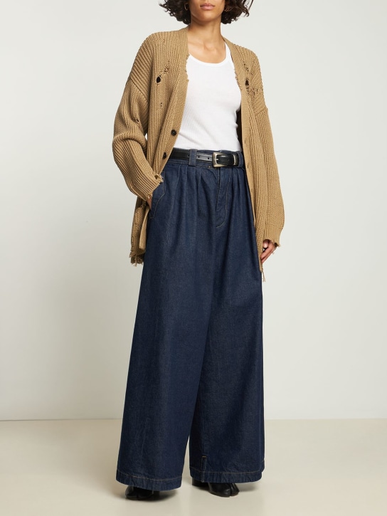 Maison Margiela: Jean ample en denim de coton brut taille mi-haute - Bleu - women_1 | Luisa Via Roma