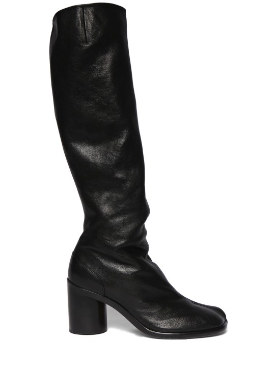 Maison Margiela: 80mm Tabi vintage leather tall boots - Black - women_0 | Luisa Via Roma