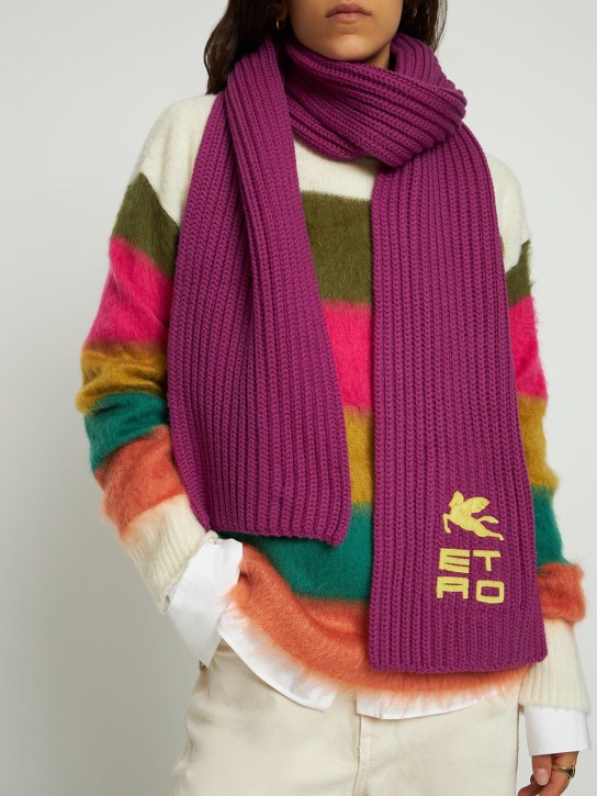 Etro: Sciarpa in lana tricot con logo - women_1 | Luisa Via Roma