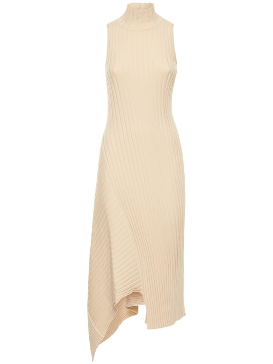 Stella McCartney: Asymmetric rib knit cotton midi dress - women_0 | Luisa Via Roma