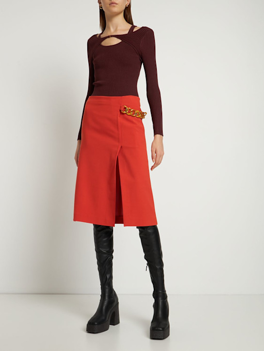 Stella McCartney: Wool blend mini skirt w/ chain detail - Orange - women_1 | Luisa Via Roma