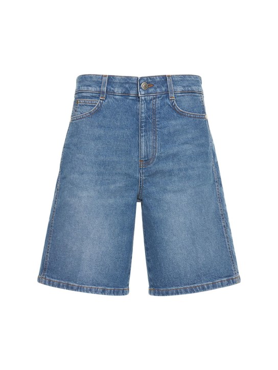 Stella McCartney: Shorts in denim di cotone con logo - Denim - women_0 | Luisa Via Roma