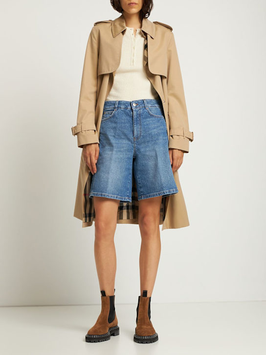 Stella McCartney: Shorts in denim di cotone con logo - Denim - women_1 | Luisa Via Roma