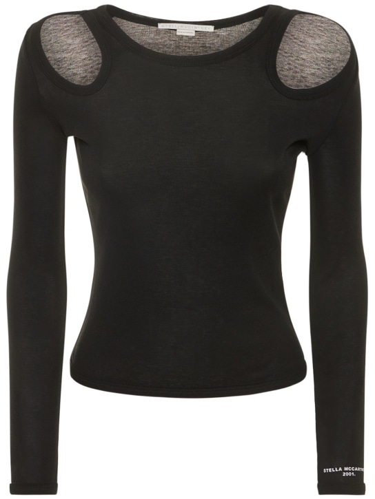 Stella McCartney: Haut ajouré en coton mélangé - Noir - women_0 | Luisa Via Roma