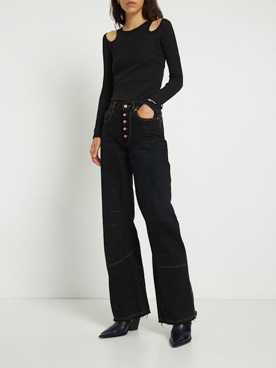 Stella McCartney: Haut ajouré en coton mélangé - Noir - women_1 | Luisa Via Roma