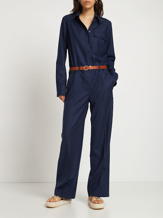 Stella McCartney: Jumpsuit de franela de lana - Azul Marino - women_1 | Luisa Via Roma