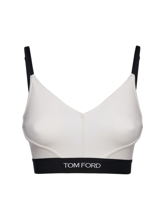 Tom Ford: Tank top cropped in techno jersey - Bianco - women_0 | Luisa Via Roma