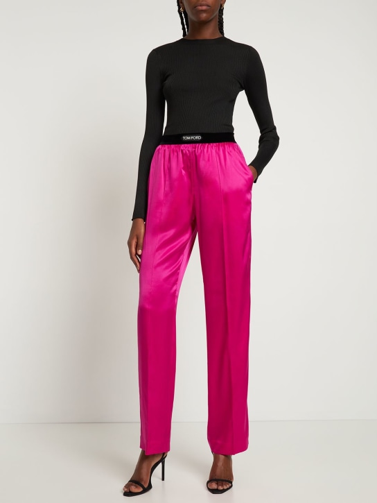 Tom Ford: Logo silk satin pajama pants - Fuchsia - women_1 | Luisa Via Roma