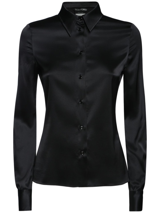 Tom Ford: Camisa ajustada de satén de seda stretch - Negro - women_0 | Luisa Via Roma