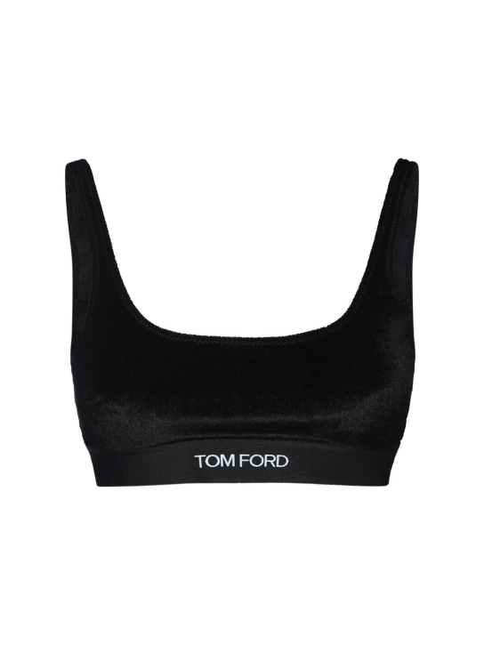 Tom Ford: Sujetador de terciopelo stretch con logo - Negro - women_0 | Luisa Via Roma
