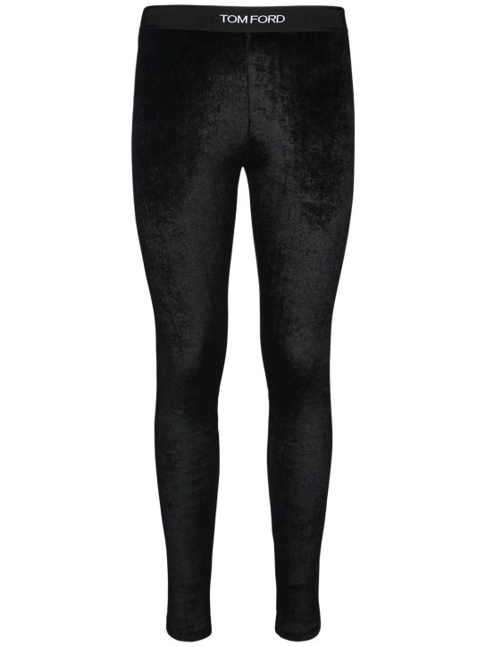 Tom Ford: Logo stretch velvet leggings - Black - women_0 | Luisa Via Roma