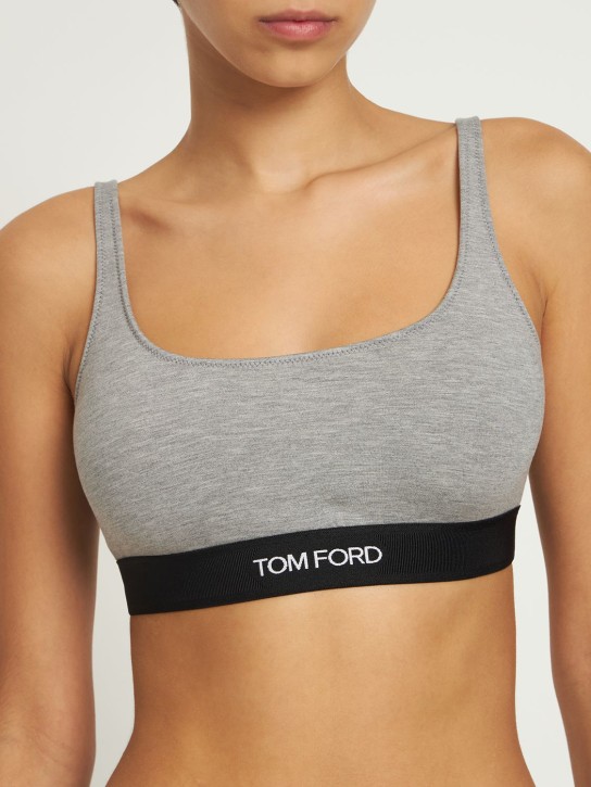 Tom Ford: Top de jersey de modal stretch con logo - Gris - women_1 | Luisa Via Roma