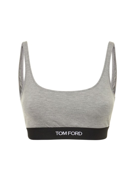 Tom Ford: Brassière de sport en jersey de modal logo - Gris - women_0 | Luisa Via Roma
