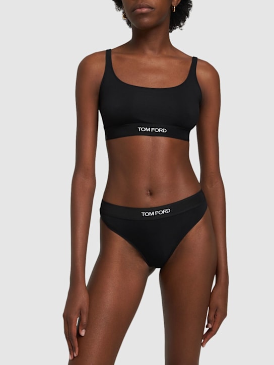 Tom Ford: Logo modal jersey thong - Black - women_1 | Luisa Via Roma