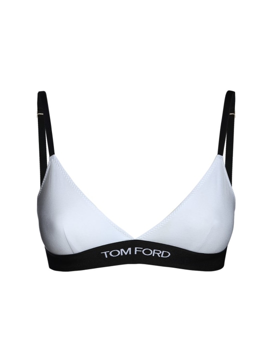 Tom Ford: Brassière triangle en jersey de modal à logo - Blanc - women_0 | Luisa Via Roma