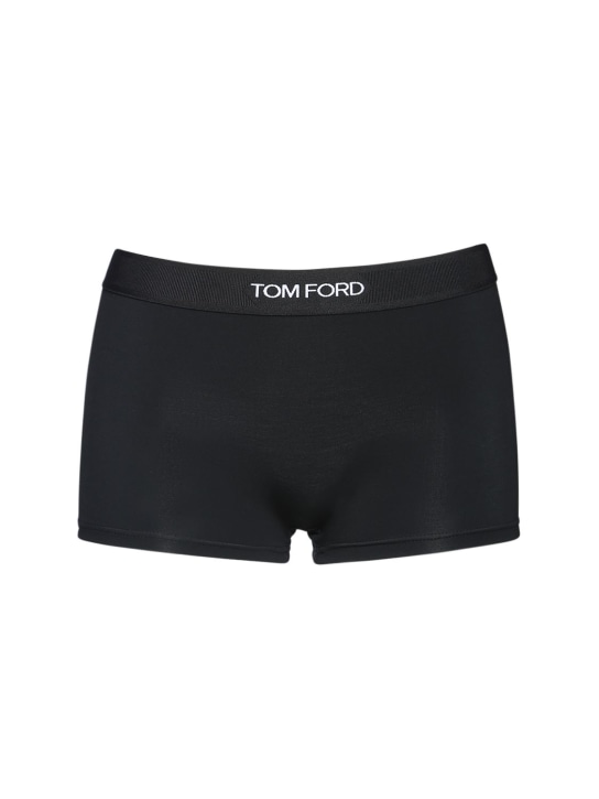 Tom Ford: Logo莫代尔平纹针织短裤 - 黑色 - women_0 | Luisa Via Roma