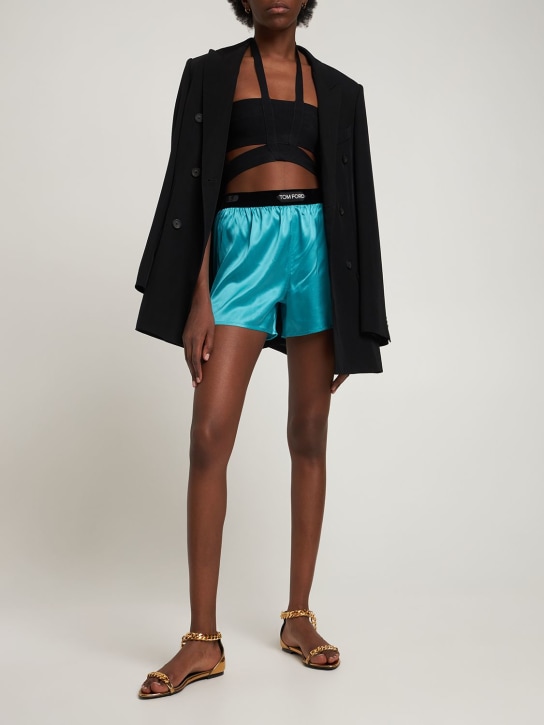 Tom Ford: Logo silk satin mini shorts - women_1 | Luisa Via Roma