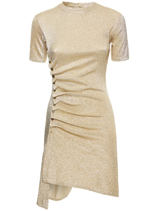 Rabanne: Shiny viscose blend jersey mini dress - Silver/Gold - women_0 | Luisa Via Roma