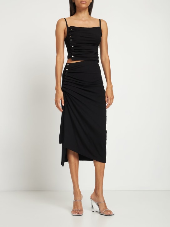 Rabanne: Asymmetric light jersey midi skirt - Black - women_1 | Luisa Via Roma